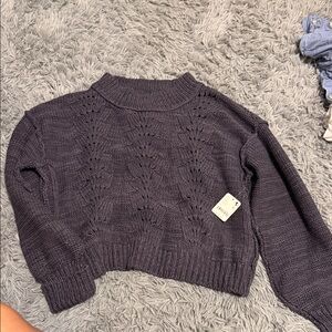 Free People Women's Cropped Pointelle Knit Sweater - Charcoal